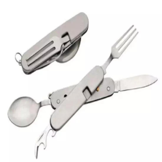 4 Function Stainless Steel Hobo Pocket Knife Camp Tool Spoon Fork FAST SHIPPING!