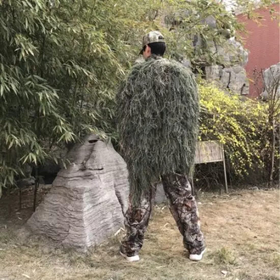 Men Ghillie Suit Woodland Camouflage Forest Hunting Ghillie Cover Hat 80x90 cm