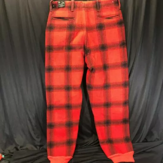 Vtg wool red/black trad'l Buffalo plaid hunting pants, S-M, Am. Field SportsWear