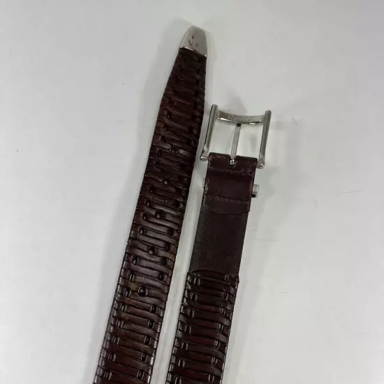 Laced Brown Leather Dress Belt - Made in Italy - Men's Size 36