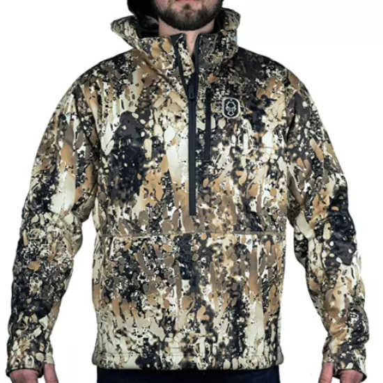 Hardcore Hunting Jacket MidWeight Pullover 1/2 Zip W/Hood Fleece Lined Insulated