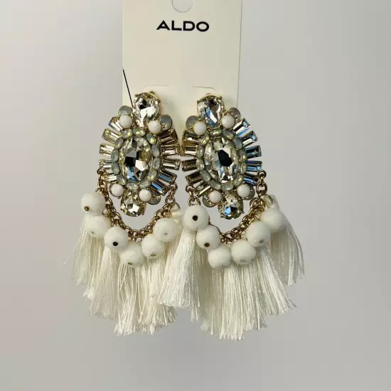 ALDO White Tassels/ Crystal Statement Earrings!