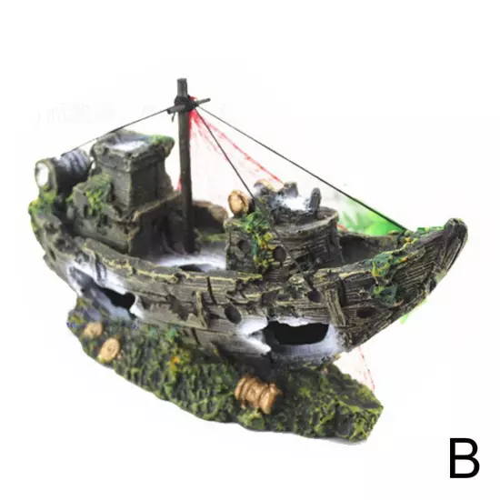 Aquarium Shipwreck Decoration Resin Sunken Ship Wreck Fish Tank Cave Decor T7N7