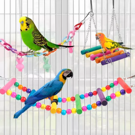 Bird Toys Parakeet Cage Accessories: 11pcs Toy Swing Set for Colorful