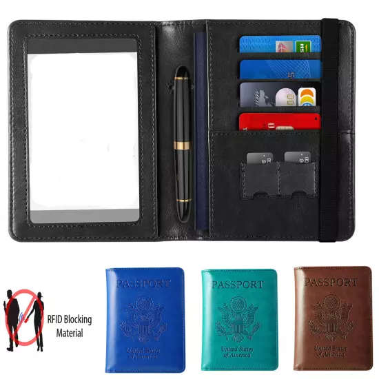 Slim Leather Travel Passport Wallet Holder RFID Blocking ID Card Case Cover US