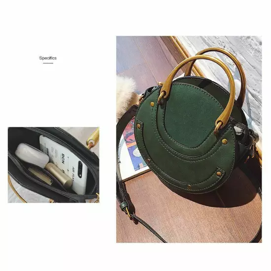 Circular Scrub Women Leather Bags Retro Small Round Lady Shoulder Bags Handbag 