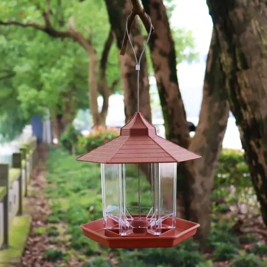 Hanging Wild Bird Feeder Waterproof Gazebo Outdoor Container With Hang Rope Feed