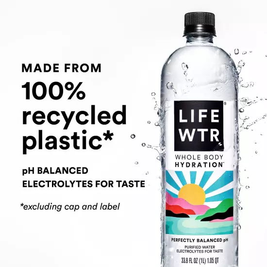 Premium Purified Water Ph Balanced with Electrolytes, 100% Recycled Plastic Bott