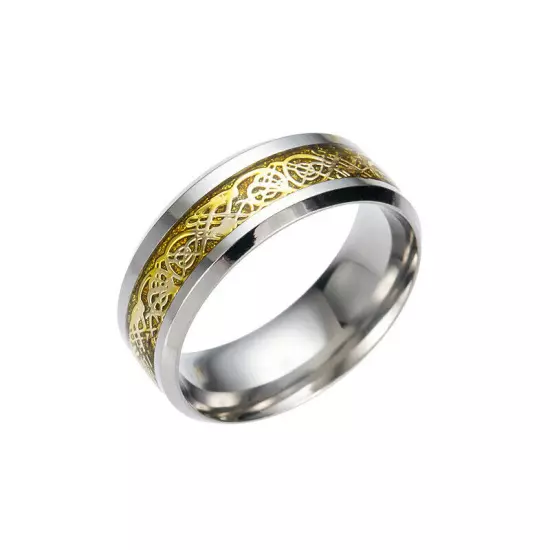 11 Colors Real Stainless Steel Man Silver Gold Black Celtic Dragon 8mm Band Ring