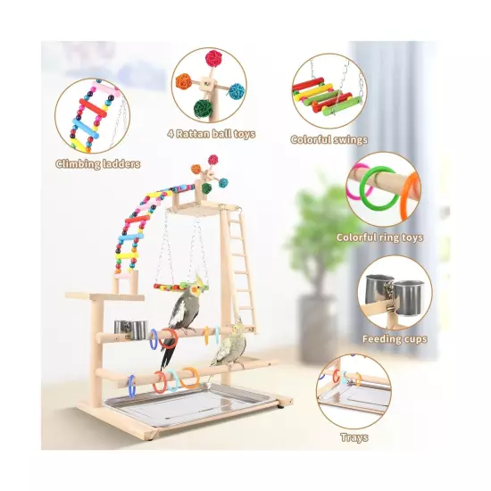 Bird Playground, Perch Stand Parrot Playstand Play Gym with 2 Perches Stand W...