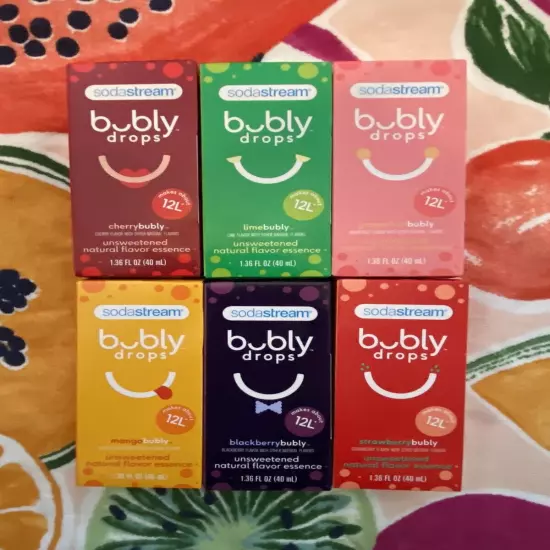 (6) sodastream Bubly Drops 6 Flavors - Mixed Variety, 1.36 fl oz each -Read Info