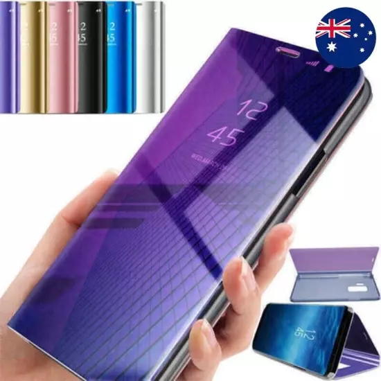 For Samsung S8 S9 - Mirror Flip Leather Case, Slim Stand Phone Cover AU