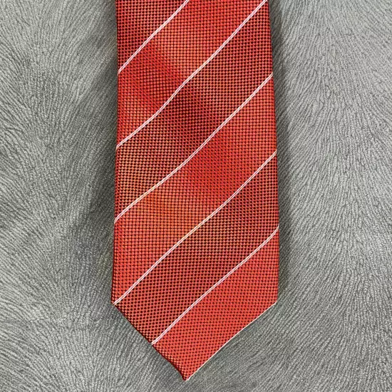 Aaron Italia Men's Tie 100% Silk 3 1/8" x 60" Red Black White Stripe Italy