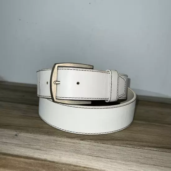 Kno The Quality Cowhide Leather Juliana Belt Men’s 40" White Silver Hardware