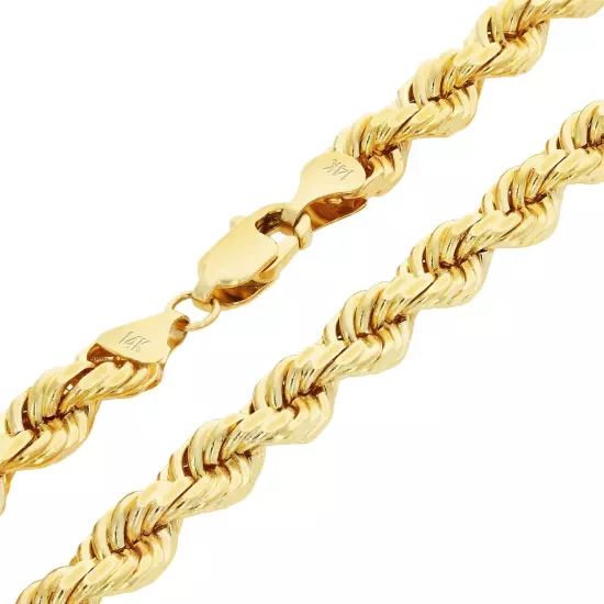 14K Yellow Gold 2mm-10mm D/C Rope Chain Bracelet Mens Women 7" 7.5" 8" 8.5" 9"