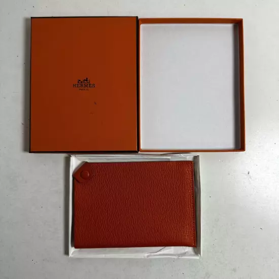 Hermes Tarmac Men's Orange Epsom Leather Passport Holder Wallet With Receipt