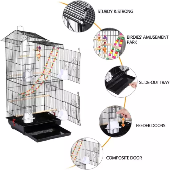 Large Parakeet Bird Cage for Mid-Sized Parrots Cockatiels Sun Conures Green Chee