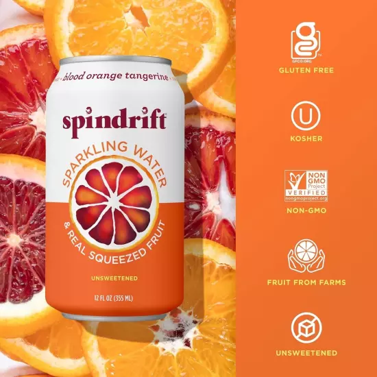 Sparkling Water, Blood Orange Tangerine Flavored, Made with Real Squeezed Fruit,