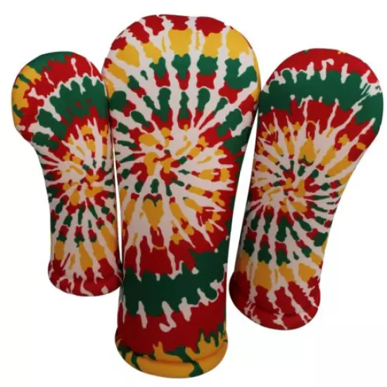  BEEJO'S Golf Gift Set of 3 Club Headcovers + Microfiber Towel-Rainbow Tie Dye 