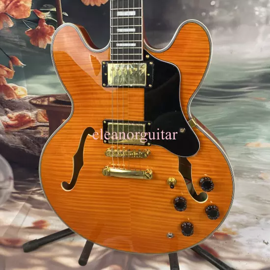 Flame maple top ES-335 Electric Guitar Semi-hollow GOLD hardware fast shipping