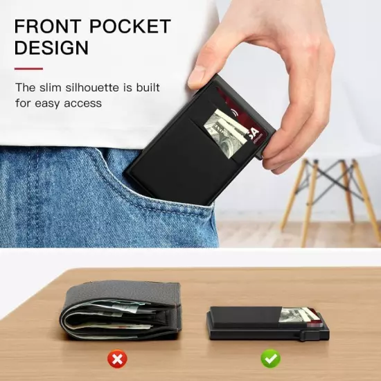 Men's Minimalist Slim RFID Blocking Wallet Pop Up Card Holder Wallet for Men