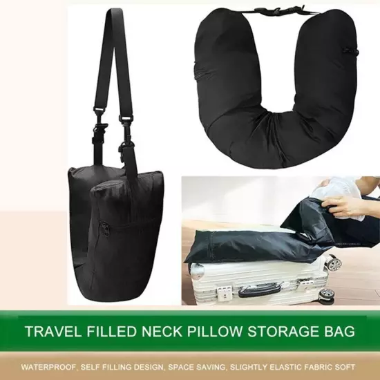 Portable Travel Neck Pillow Storage Bag Car Airplane Headrest Pillow O2O61167