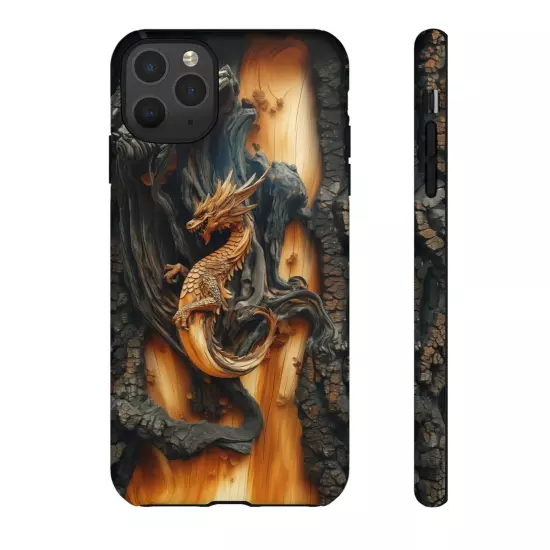 For iPhone, Samsung Galaxy, Pixel - Phone Case Cover - Carved Wood Dragon Print