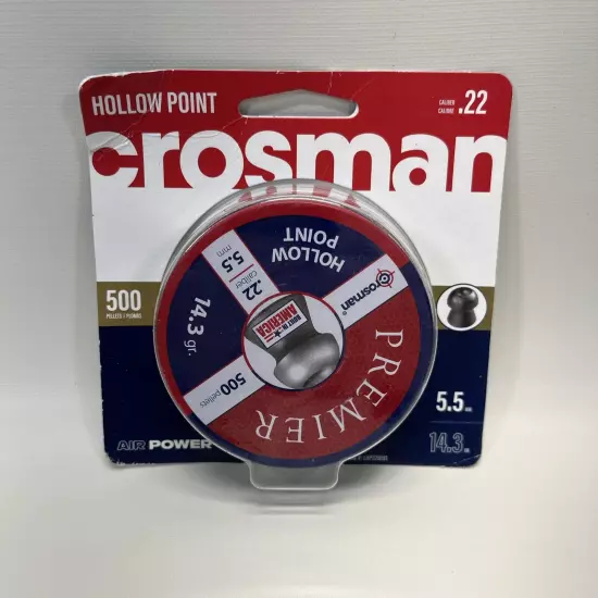 Crosman Premier Hollow Point .22Cal 5.5mm 14.3gr Airgun Pellets, 500ct - LHP22