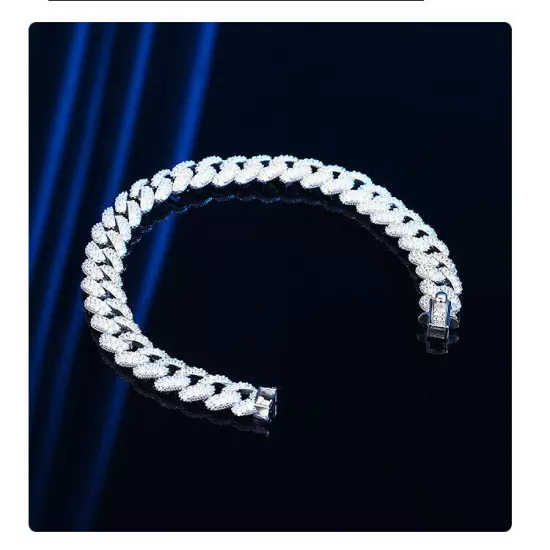 HOT SALE 925 Sterling Silver Cuban Link Chain Mens Fashion Hip Hop CZ Bracelet