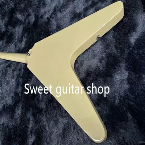 Yellow Flying V Electric Guitar Fixed Bridge Solid Body White Pickguard 6-string