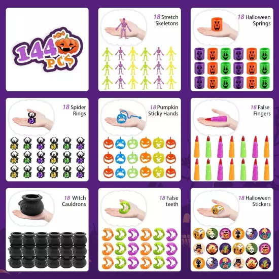 144Pcs Halloween Party Favors for Kids, 18 Prefilled Mini Plastic Witch... 