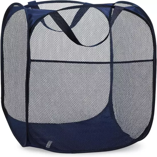 Navy Blue Collapsible Mesh Laundry Hamper - 14" x 14" x 24"