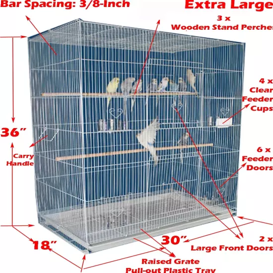 36" X-Large Flight Bird Breeding Breeder Cage with 3/8-Inch Bar Spacing for Smal