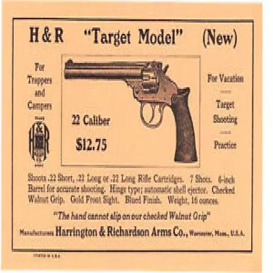 H & R "Target Model" - .22 Caliber REVOLVER ADVERTISING - Circa 1930