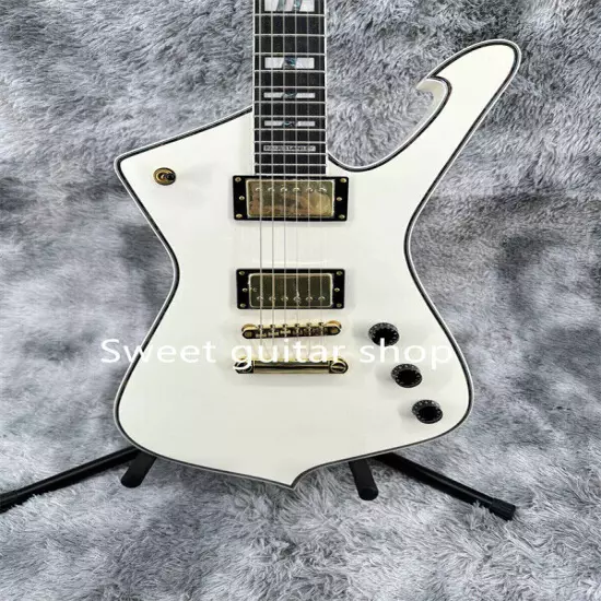 New White Iceman Electric Guitar Gold Hardware Fixed Bridge 2H Pickup Solid Body