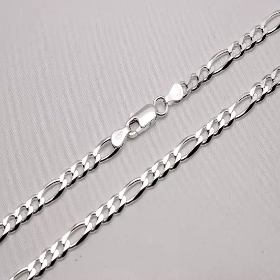 .925 Sterling Silver Figaro Link Chain Necklace 1mm-17mm Sz 16"-36"