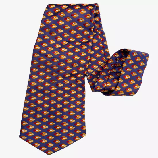 Hugo Boss Floral Geometric Blue Orange Red Necktie Silk Tie Men's 3.2" x 58"