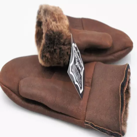 REAL GENUINE 100% SHEEPSKIN SHEARLING LEATHER MITTENS UNISEX WHISKEY BROWN S-2XL