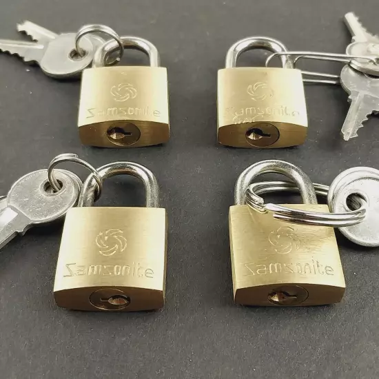 Vintage Samsonite Solid Brass Miniature Luggage Padlocks w/ Keys - Lot of 4