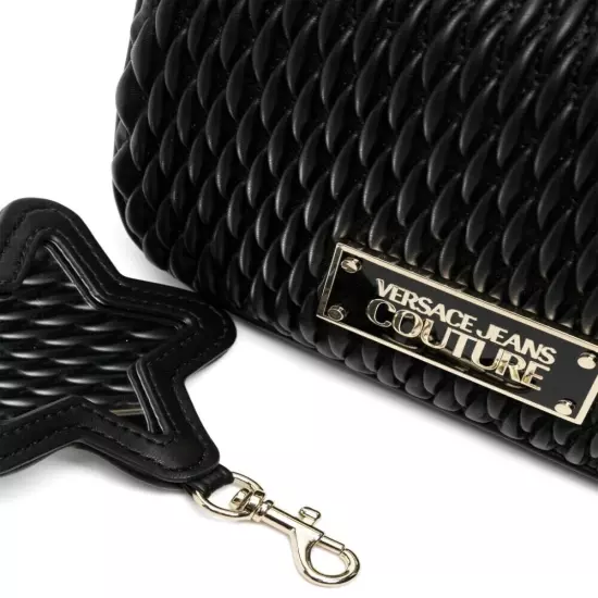 NEW VersaceJeansCouture logo-plaque quilted chain-link convertible shoulder bag