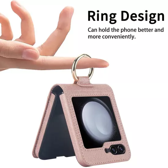 For Samsung Galaxy Z Flip /5/4/3 Card Slot Ring Holder Leather Phone Case