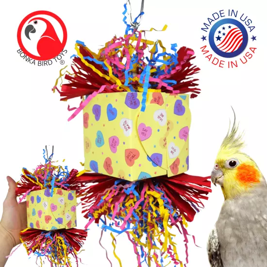 Bonka Bird Toys Heart Box Valentine Chew Shred Medium Parrot Cage Toy Conure Pet