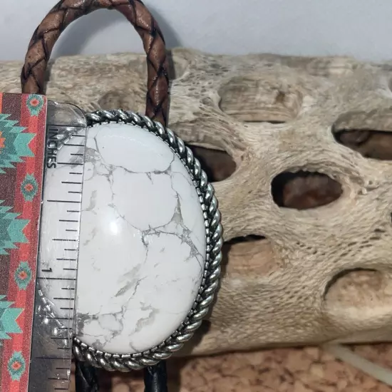 White Buffalo Turquosie Silver Western Leather Bolo Tie Lariat Necklace Wedding