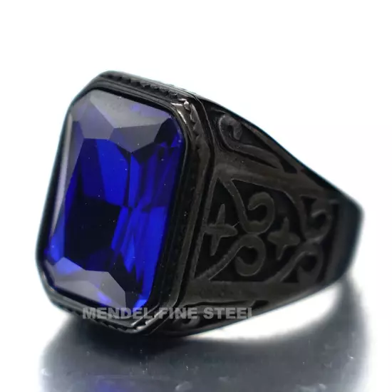 MENDEL Mens Black Blue Tanzanite Stone Ring For Men Size 7 8 9 10 11 12 13-15