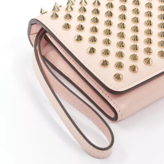 CHRISTIAN LOUBOUTIN Macaron pink gold spike stud flap wallet clutch bag