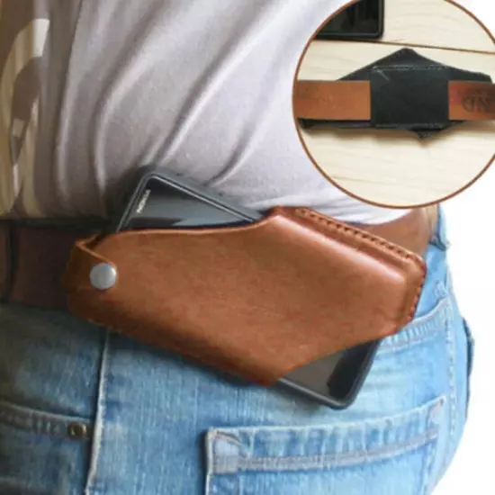 Genuine Leather Men Phone Holster Belt Waist Bag for 5.4-6.7 inch Phone WallWA