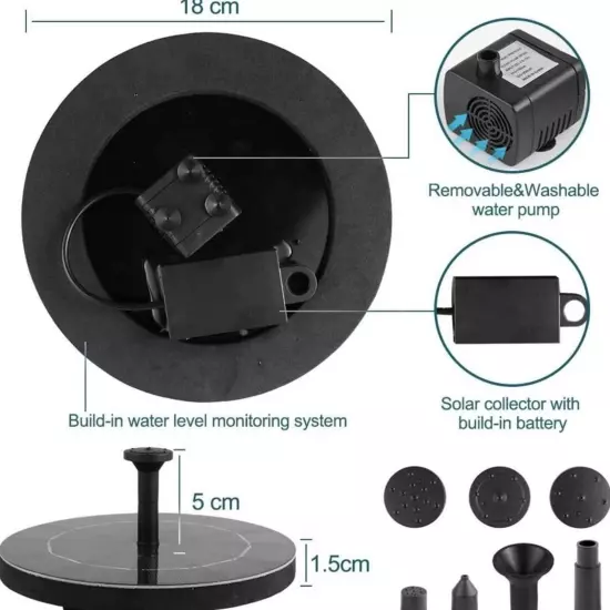 Solar Fountain Pump ,Upgraded 2.5W Solar Powered Fountain Pump for Bird Bath 