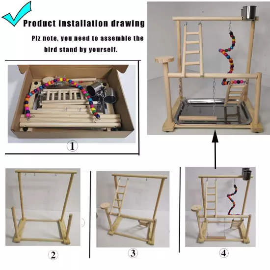 Parrots Playground, Bird Play Gym Wood Perch Stand Colours Revolving Climb La...