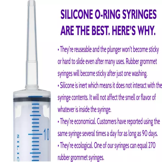 60cc | 60ml Enteral Feeding Reusable Syringe Silicone O-ring Catheter Tip 5/pak