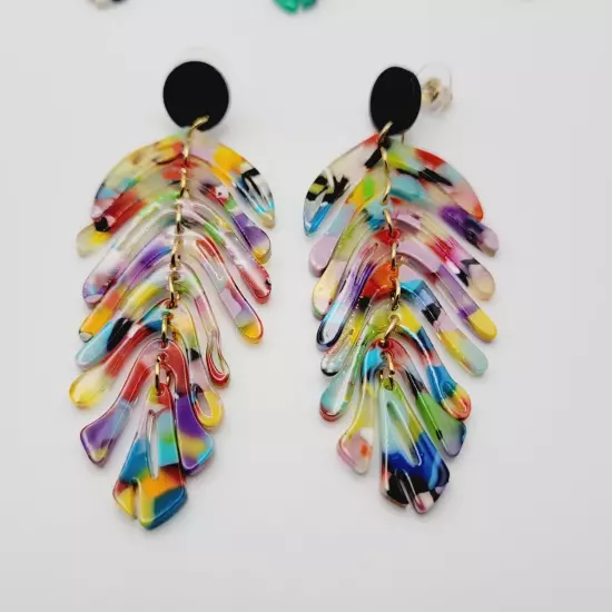 Leaf Shape Drop Dangle Earrings 5 Pair Set - Resin Acrylic Boho Women's Jewelry